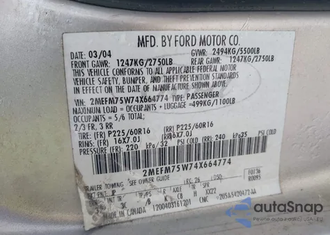 2004 Mercury Grand Marquis Ls из США, поврежденный, VIN 2MEFM75W74X664774